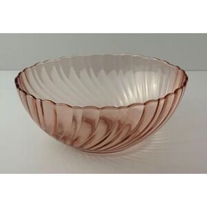 Vintage Arcoroc Rosaline Pink Swirl Glass‎ Scalloped Serving Bowl 9" France